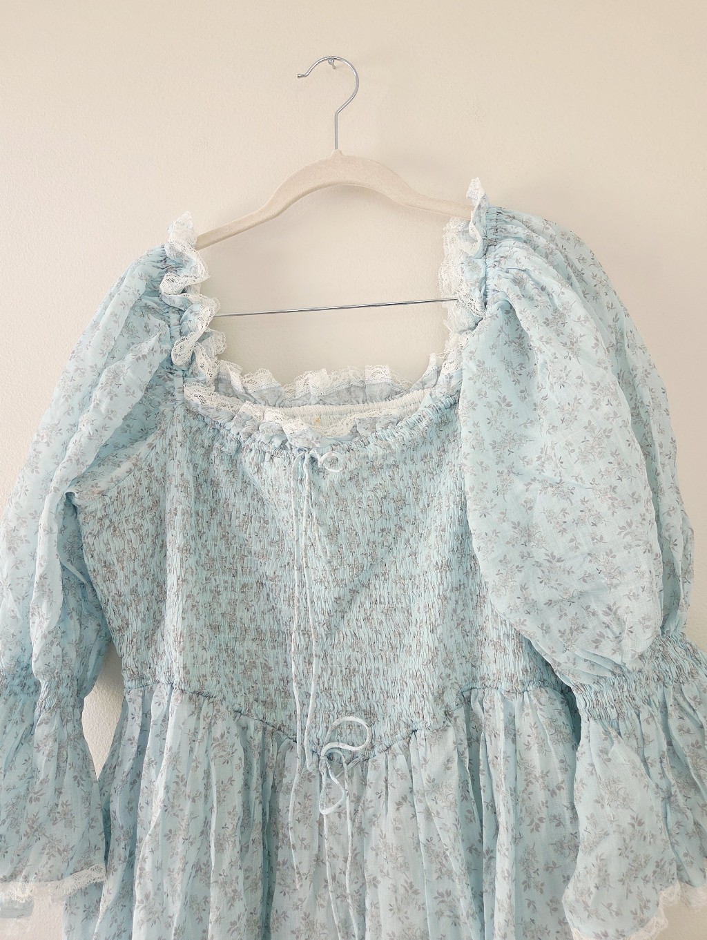 Linennaive Ariana Smocked Dress In Ice Blue Cottagecore Milkmaid Dress Xl — image 7 of 8